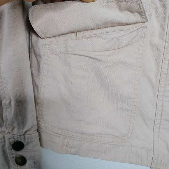 LOFT Cream Utility Jacket Cotton/Stretch Full Zip Snap Buttons ElasticCinch Sz S - Picture 5 of 12